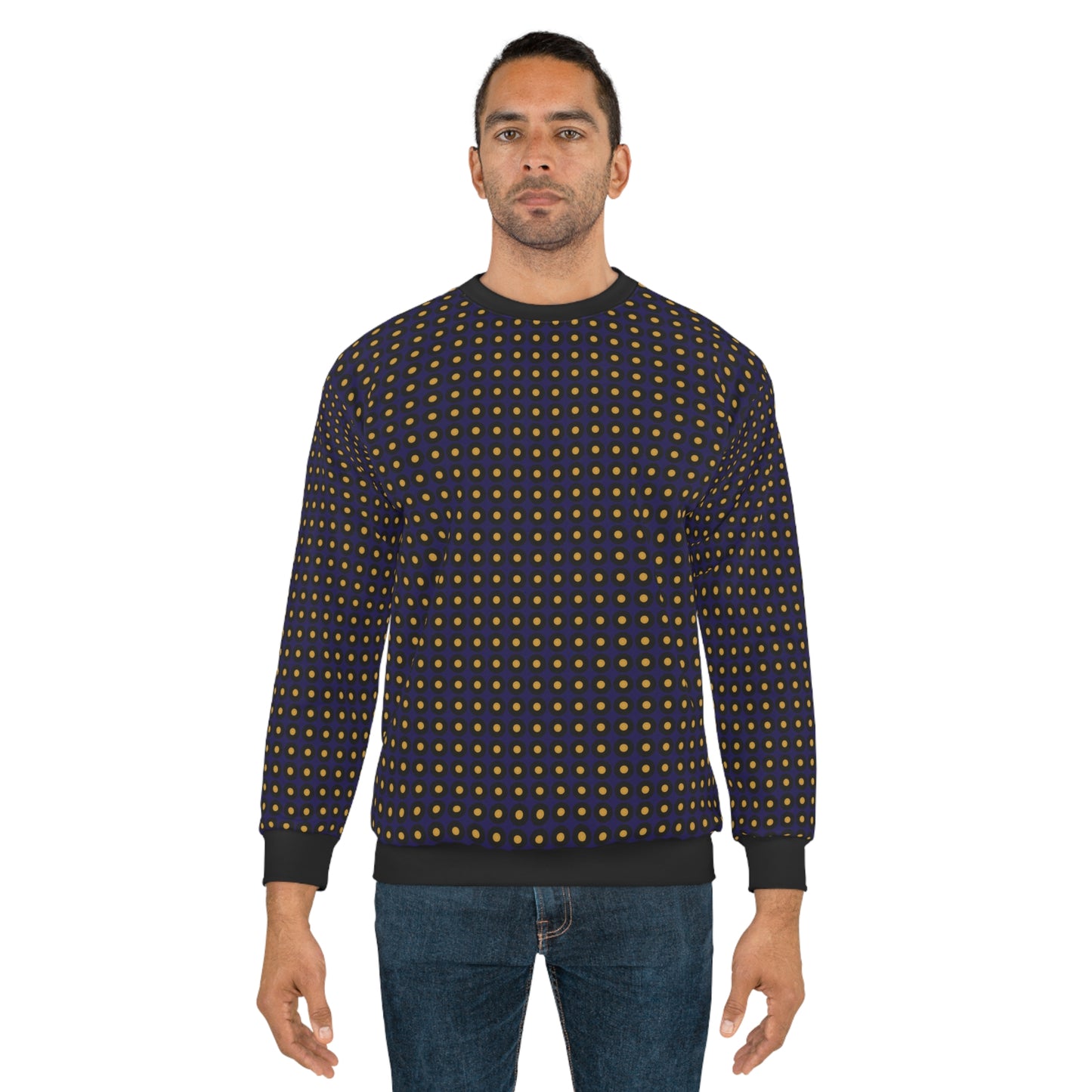 Polka Dot Sweater With Fleece Lining - Blackish Blue