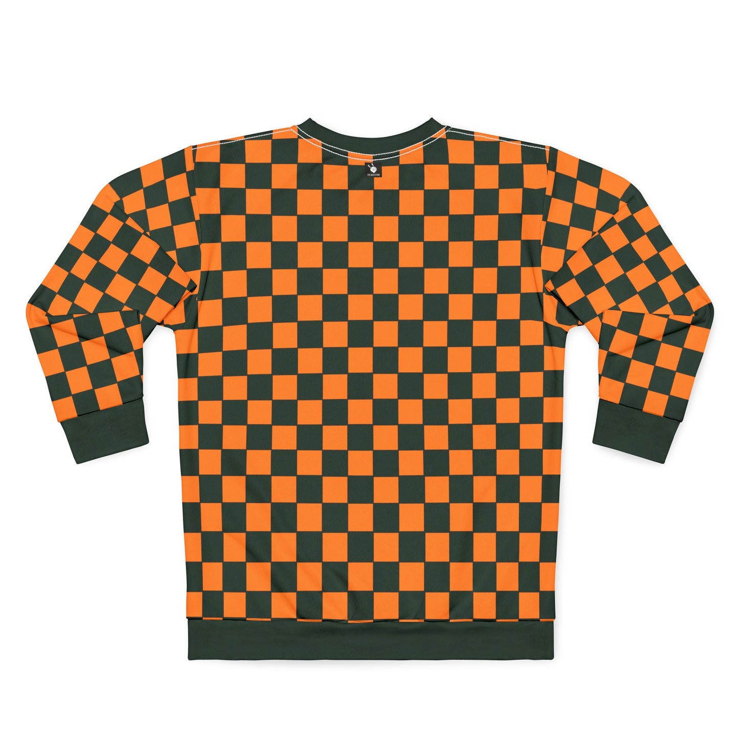 Checkered Fast Car Unisex Sweatshirt with Fleece Lining - Orange and Forest Green