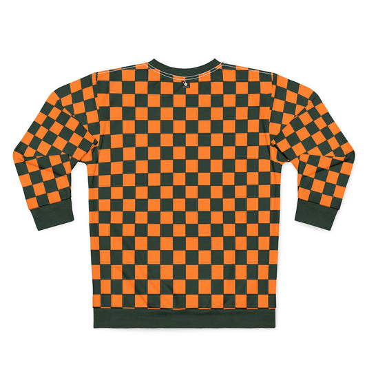 Checkered Fast Car Unisex Sweatshirt with Fleece Lining - Orange and Forest Green