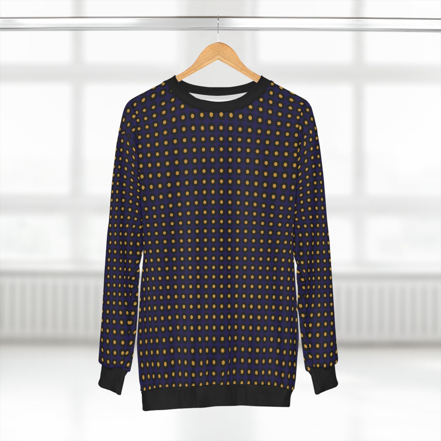 Polka Dot Sweater With Fleece Lining - Blackish Blue