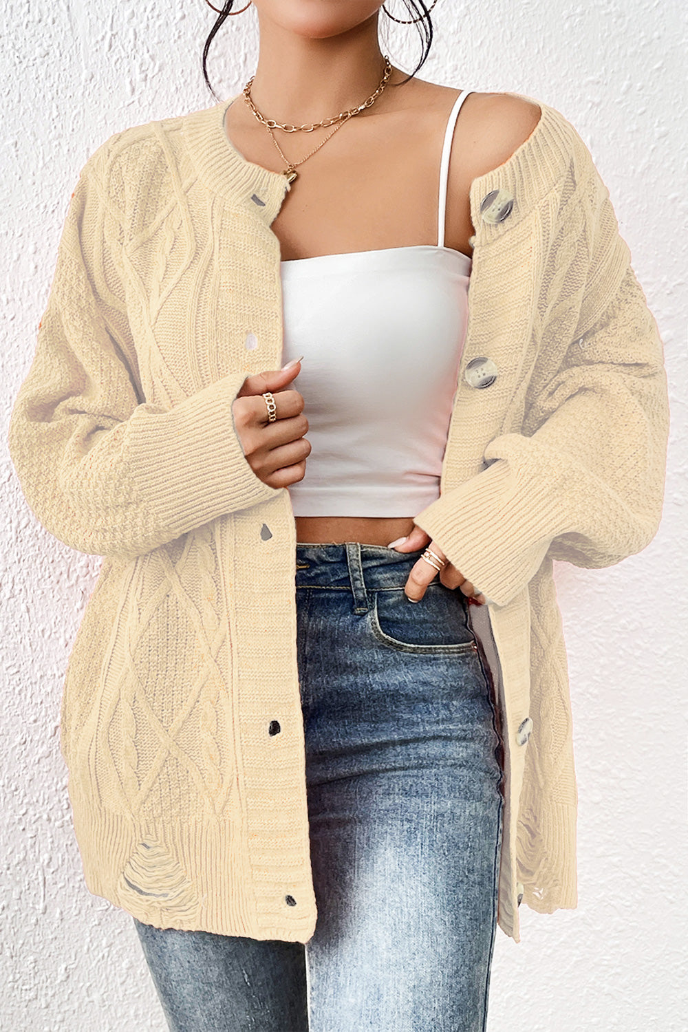 Round Neck Long Sleeve Cardigan