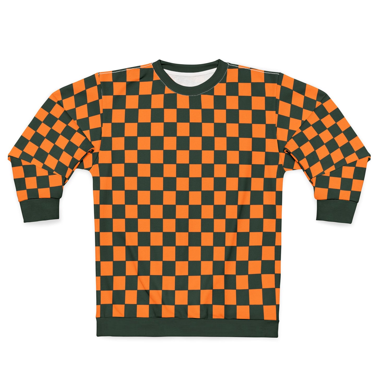 Checkered Fast Car Unisex Sweatshirt with Fleece Lining - Orange and Forest Green