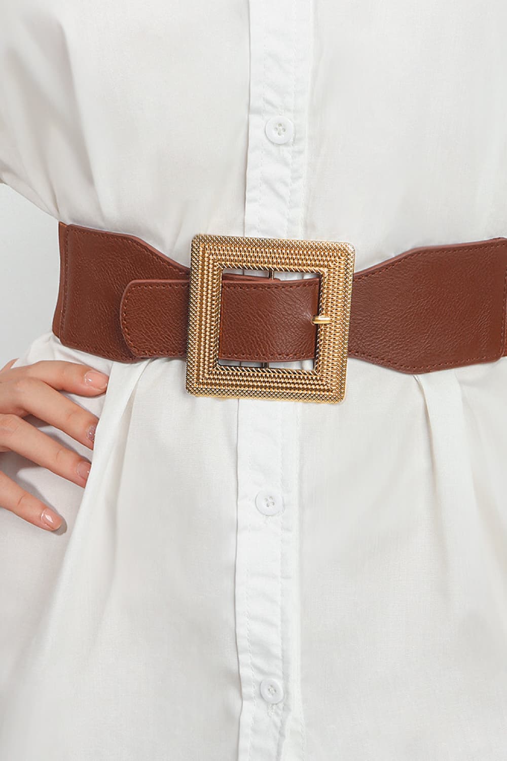 Wide PU Belt with Bold Alloy Buckle