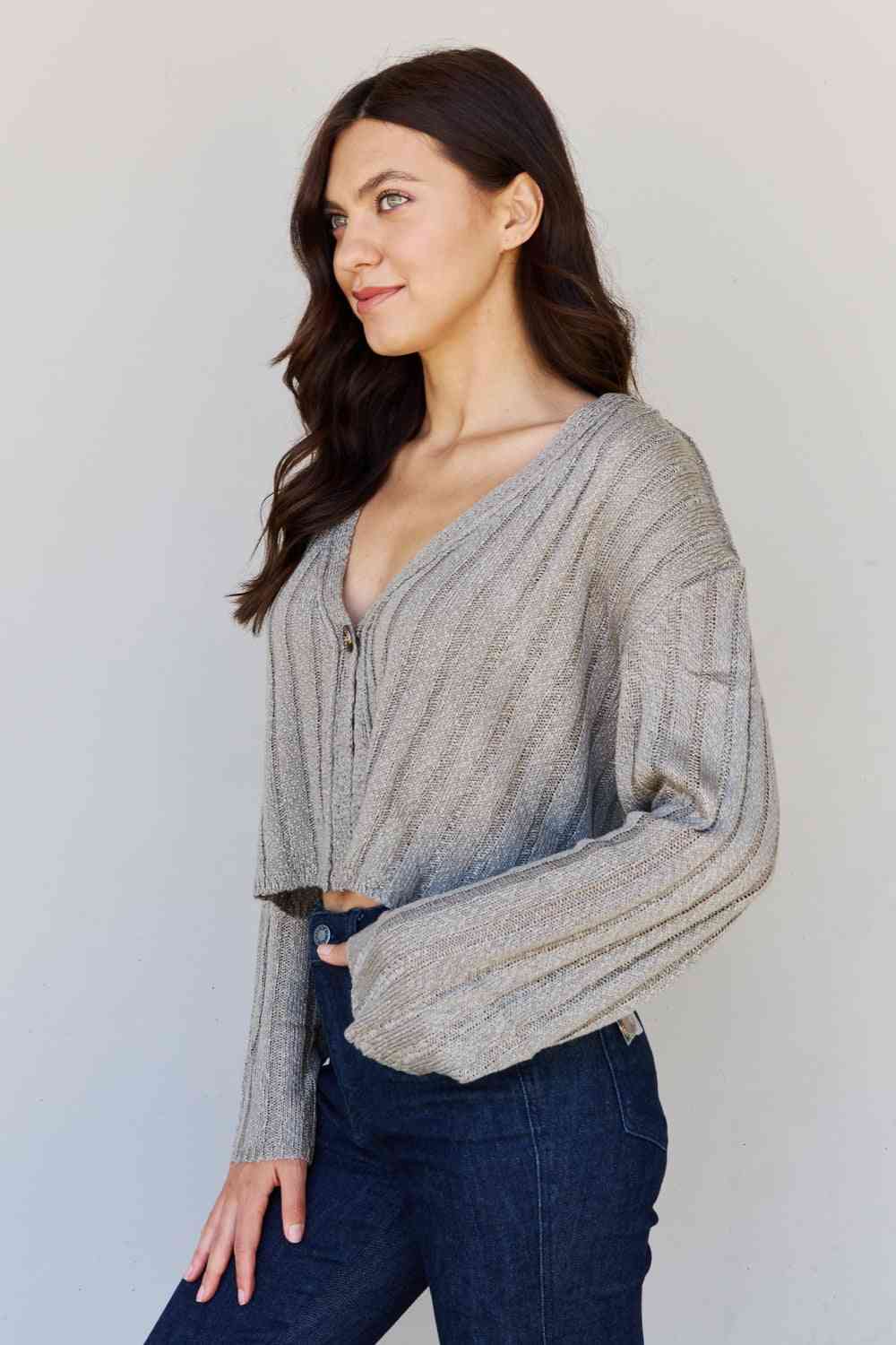 Semi Cropped Ribbed Cardigan