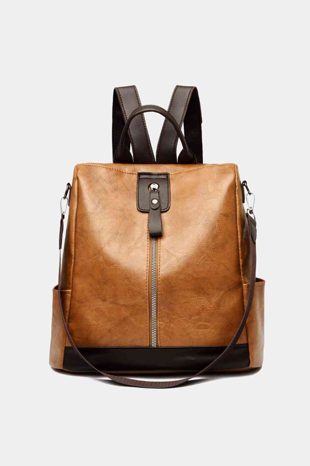 Contrast Color PU Leather Backpack