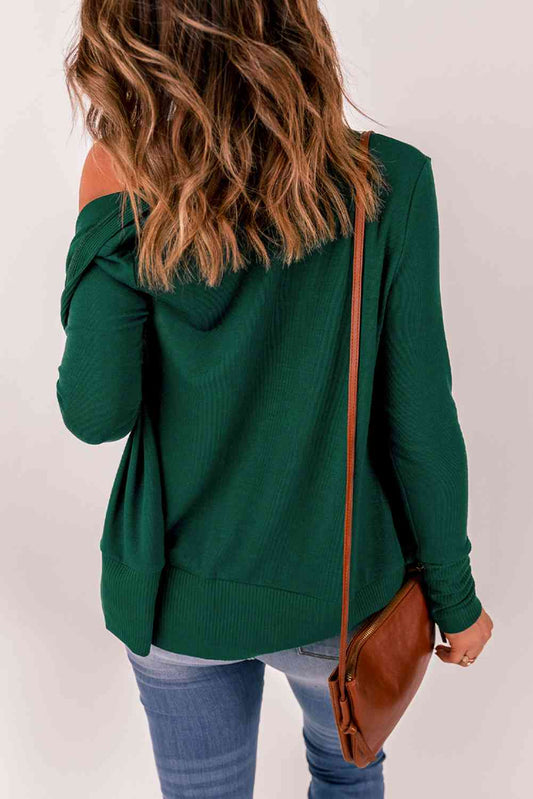 Jungle Green V-Neck Long Sleeve Button-Down Cardigan