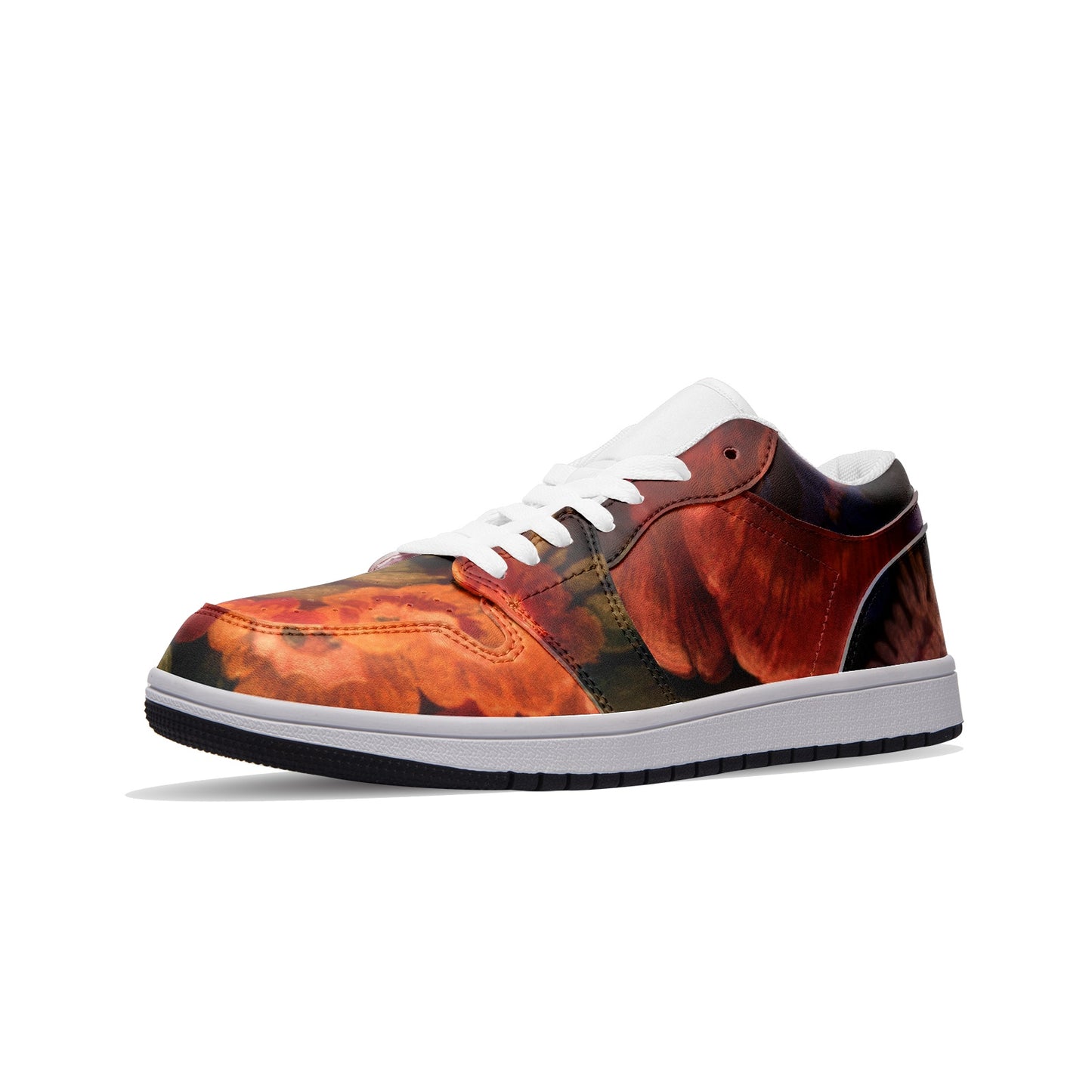 Orange Blooms Unisex Low Top Leather Sneakers