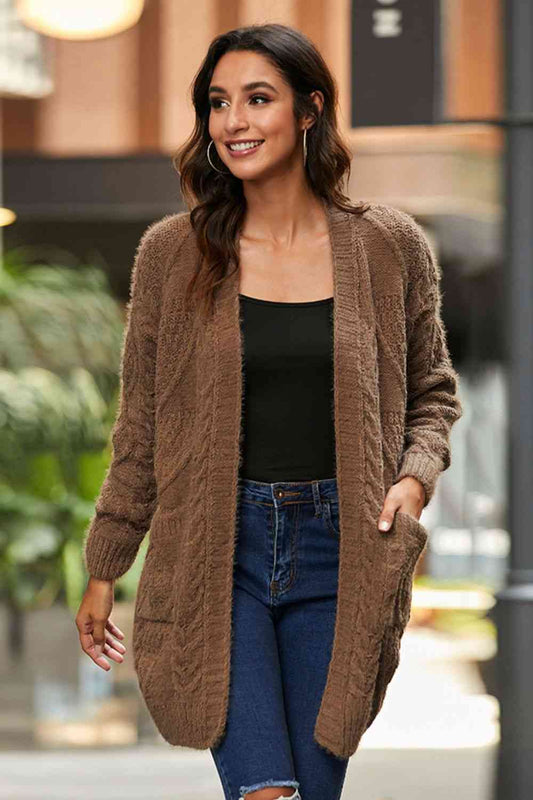 Mixed Knit Open Front Cardigan