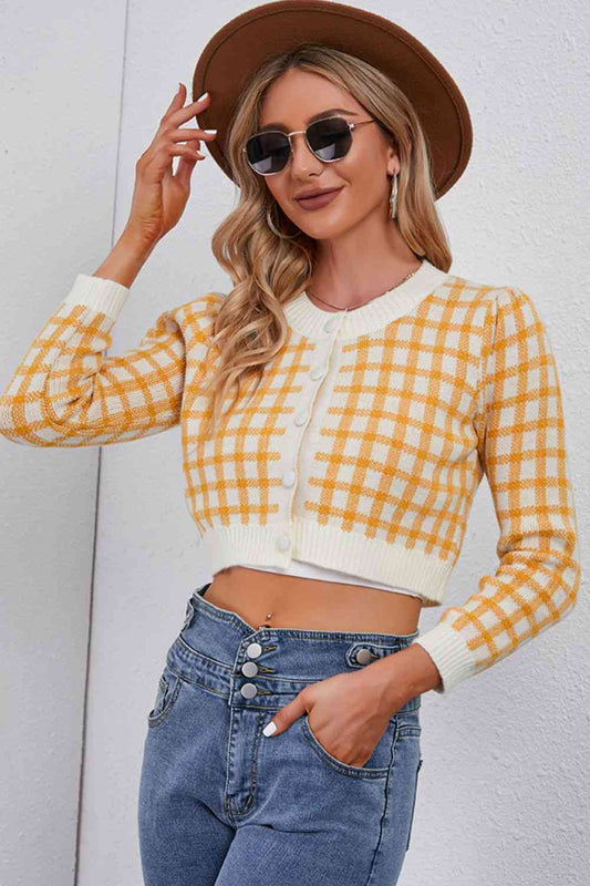 The Ashley Banks Plaid Buttoned Cropped Cardigan