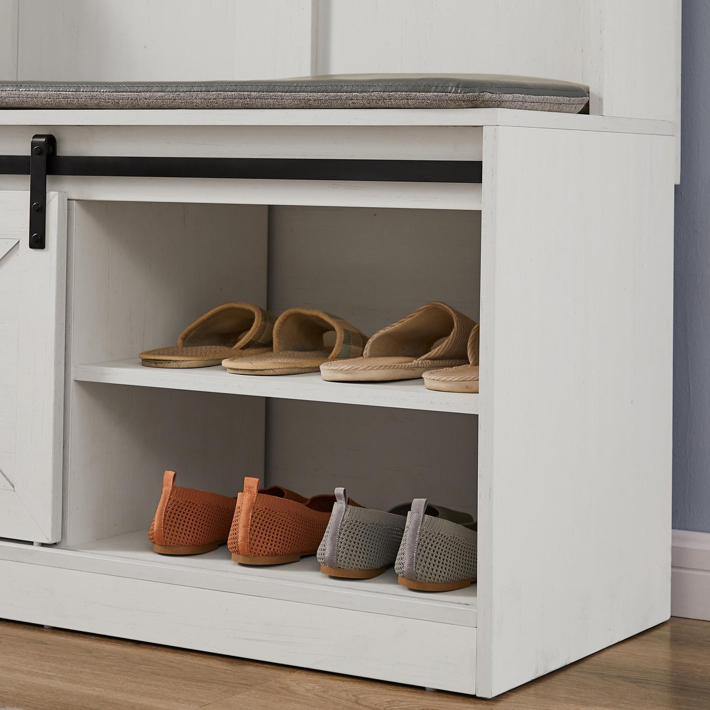 Coat Rack with Storage Shoe Cabinet - White