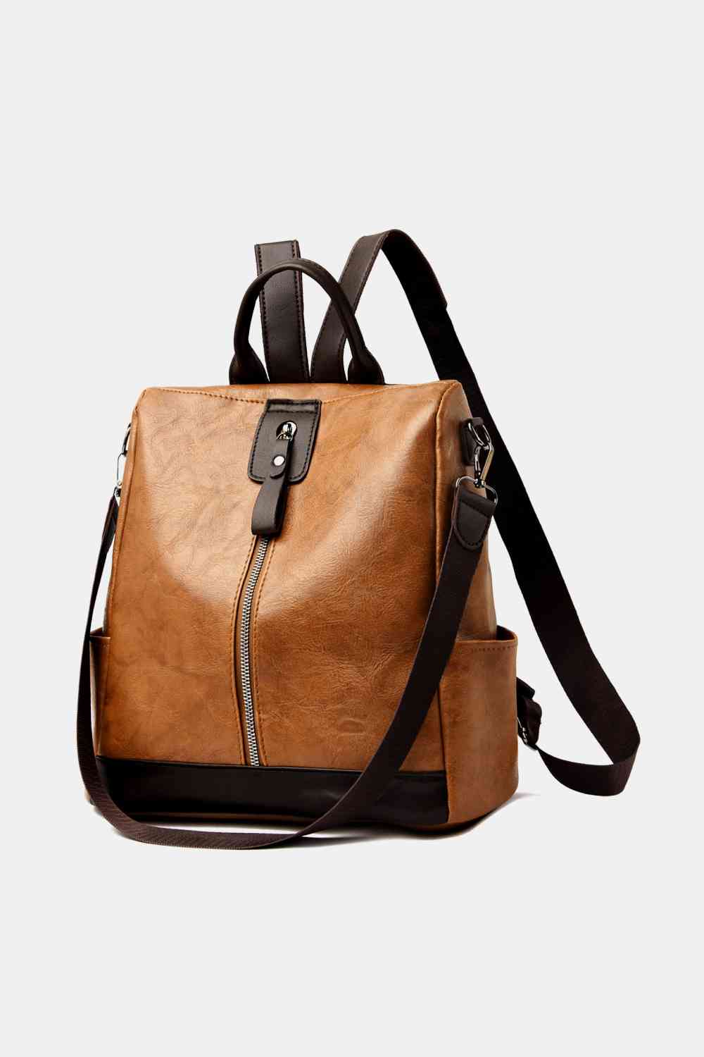 Contrast Color PU Leather Backpack