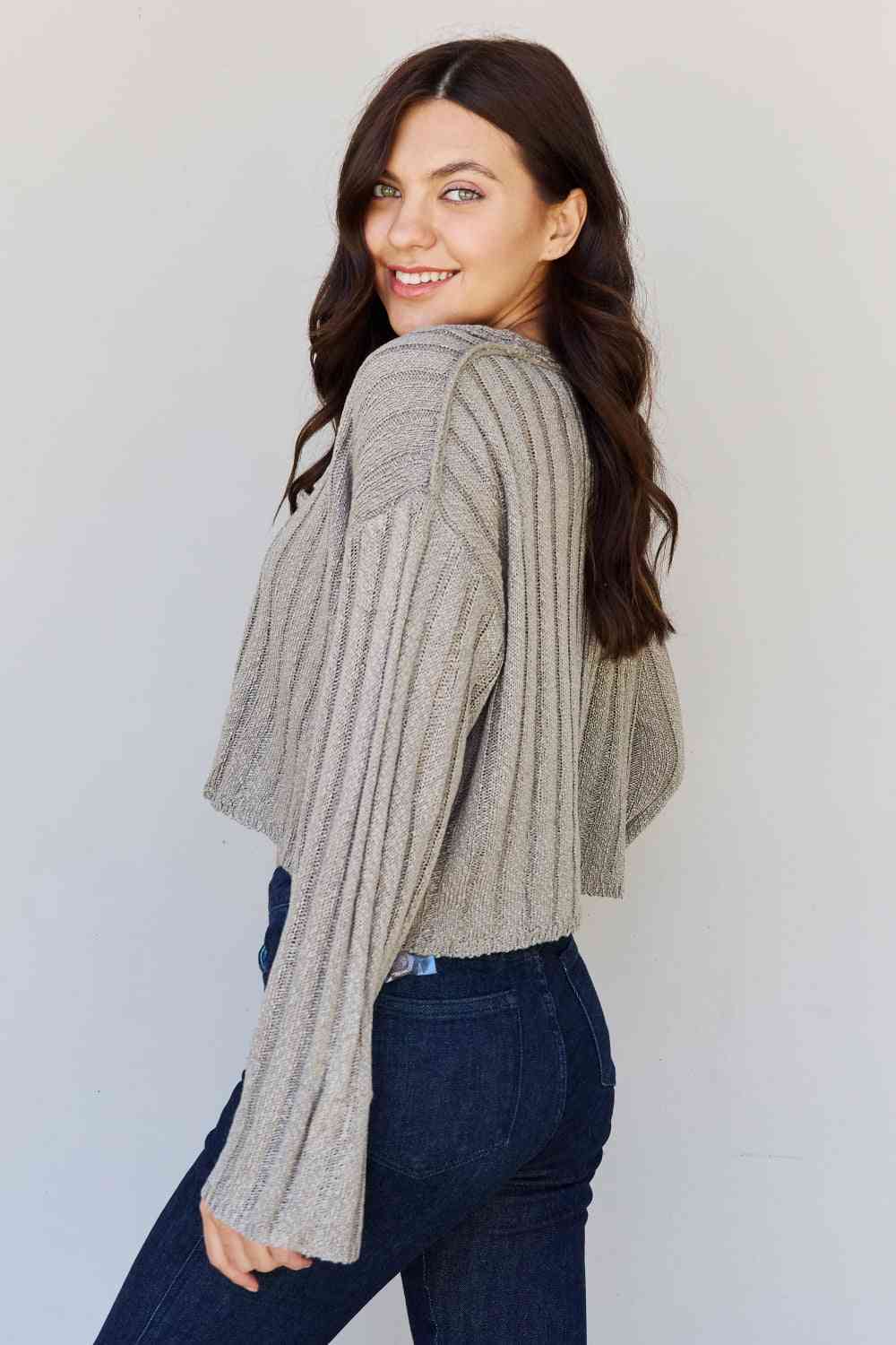 Semi Cropped Ribbed Cardigan