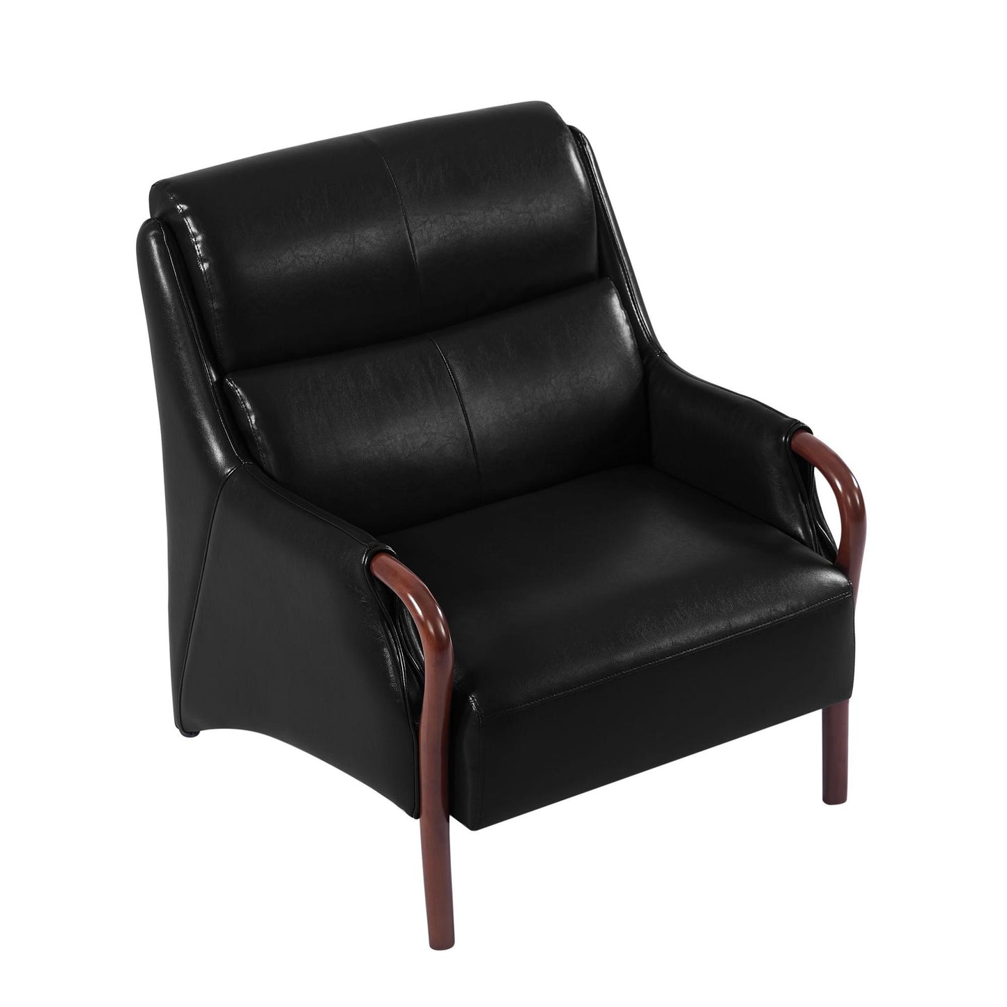 Mid-Century Muse Leather Lounge Chair - Obsidian Wood