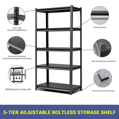 The Bookcave 5-Tier Adjustable Metal Shelving Unit