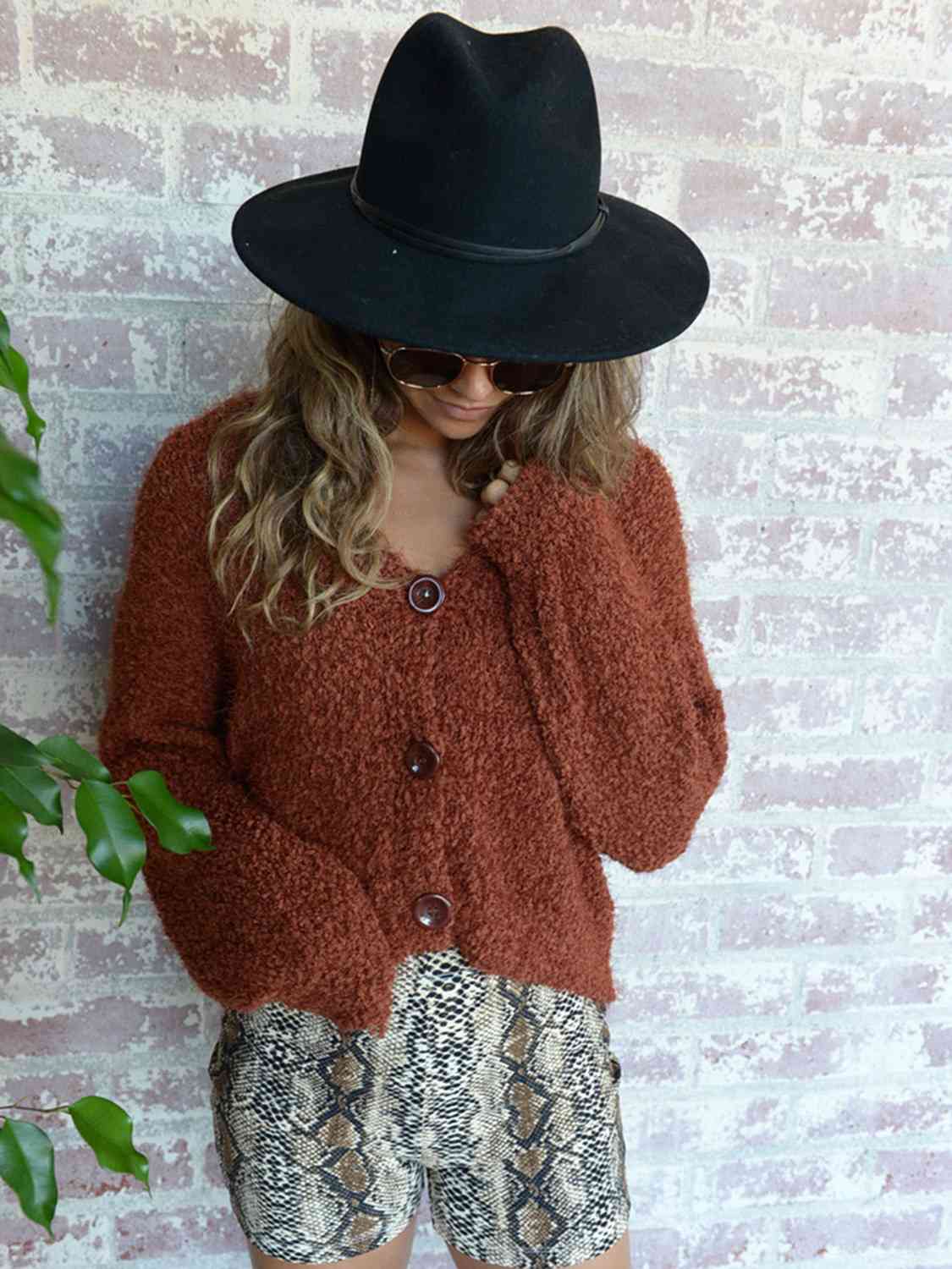 Cropped Button-Up Fuzzy Cardigan