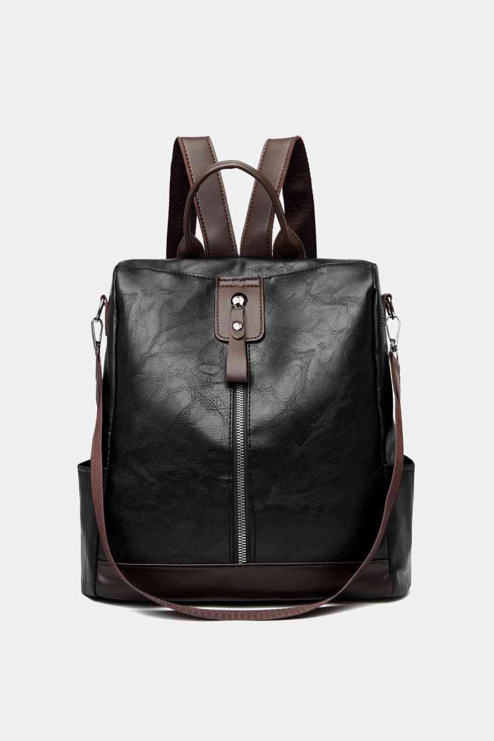 Contrast Color PU Leather Backpack