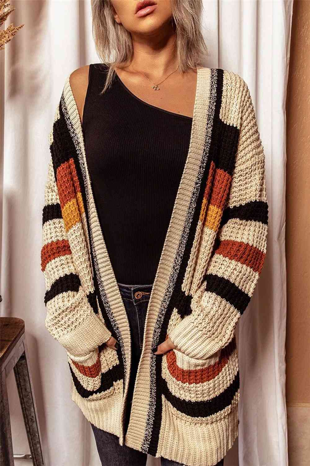 Autumn Striped Open Front  Cardigan