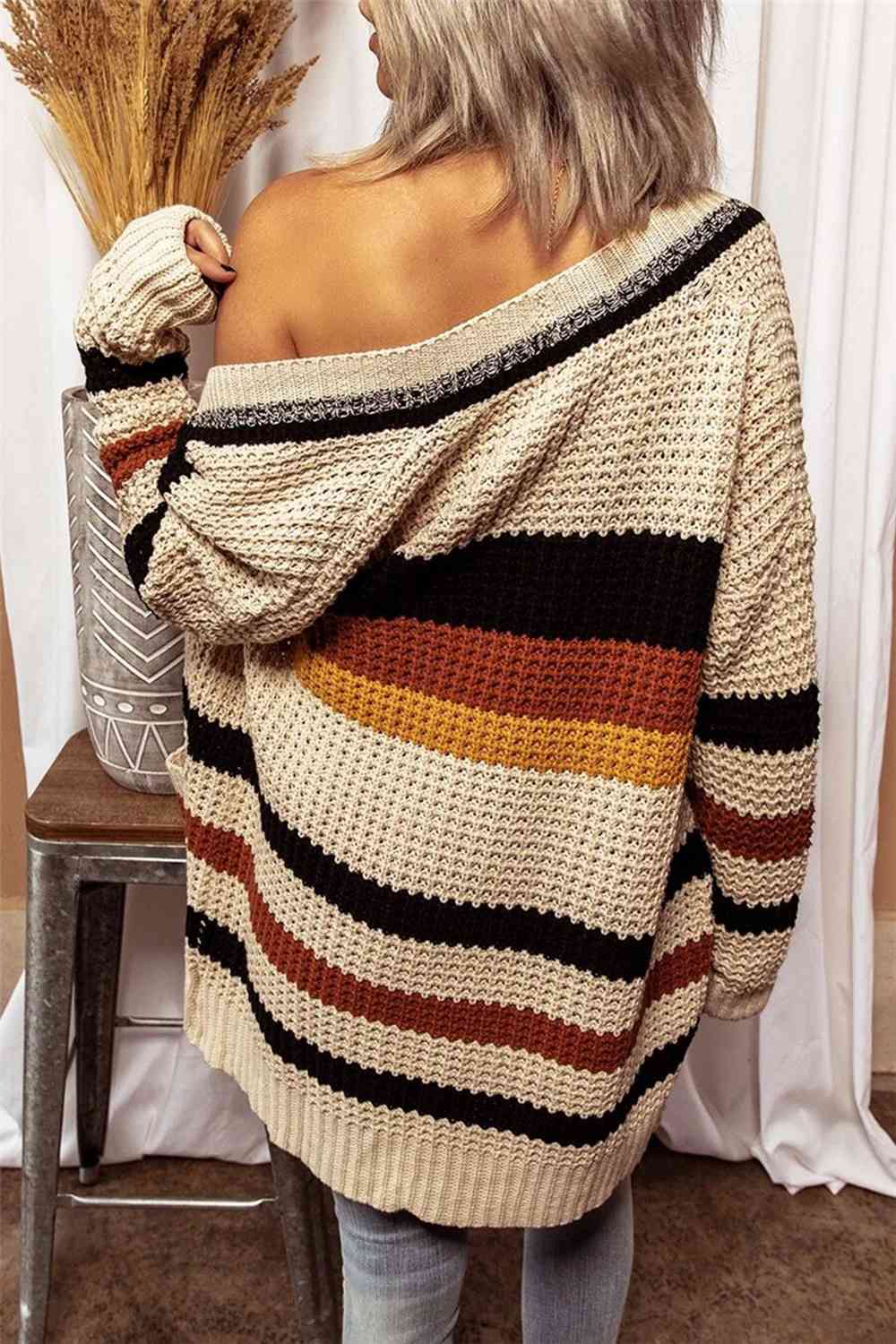 Autumn Striped Open Front  Cardigan