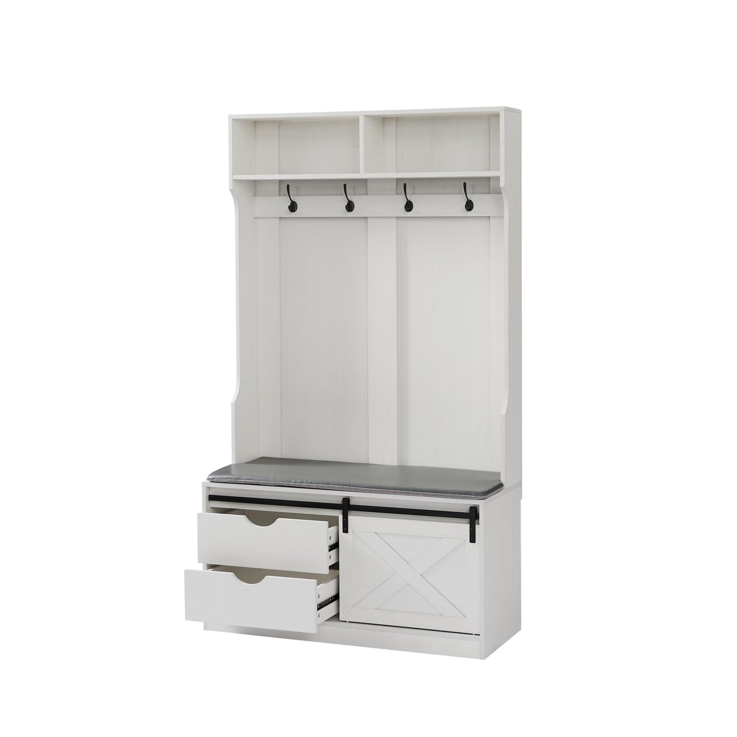 Coat Rack with Storage Shoe Cabinet - White