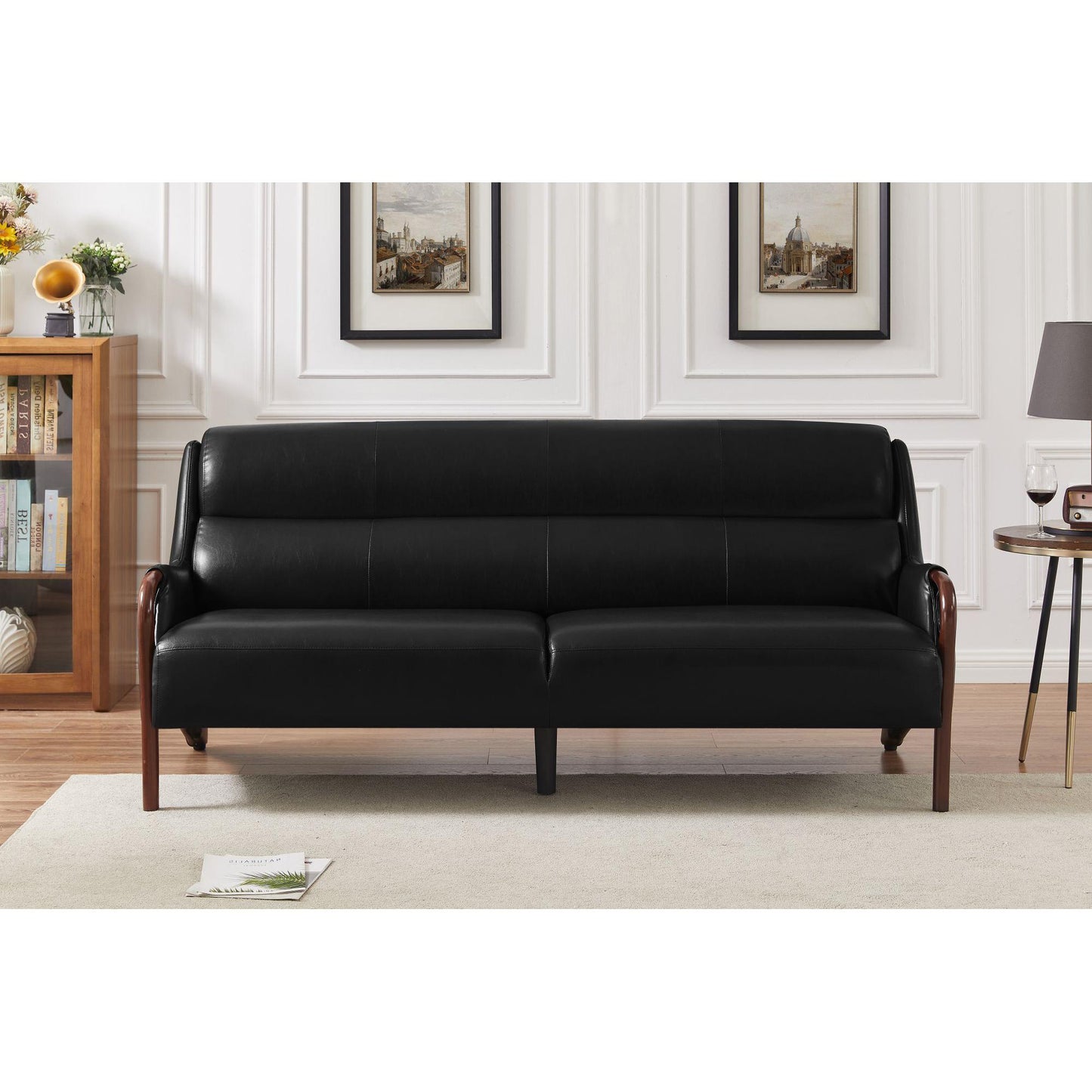 Mid-Century Muse Leather Lounge Sofa - Obsidian